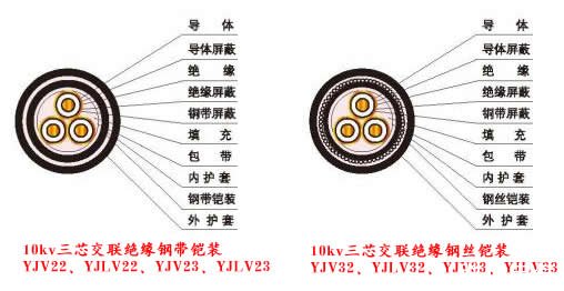 10kv電纜結構圖片（YJV、YJLV、YJY、YJLV、YJV22、YJV32、YJLV22、YJLV32）電纜結構圖